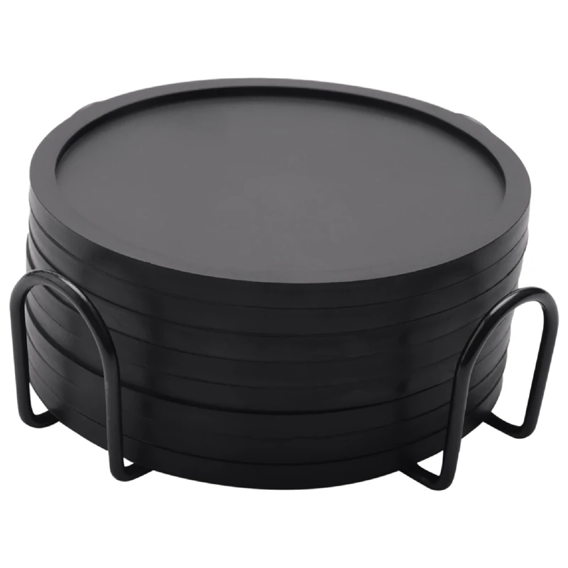 Posavasos Juego de 8 posavasos de silicona posavasos de vidrio de diseño redondo en negro para bebidas, bar, tazas, vidrio - Mesa