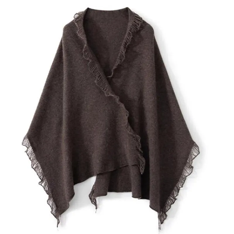 Cashmere scarf female autumn and winter tassel shawl dual-purpose solid color Joker warm wool knitted scarf Western style.