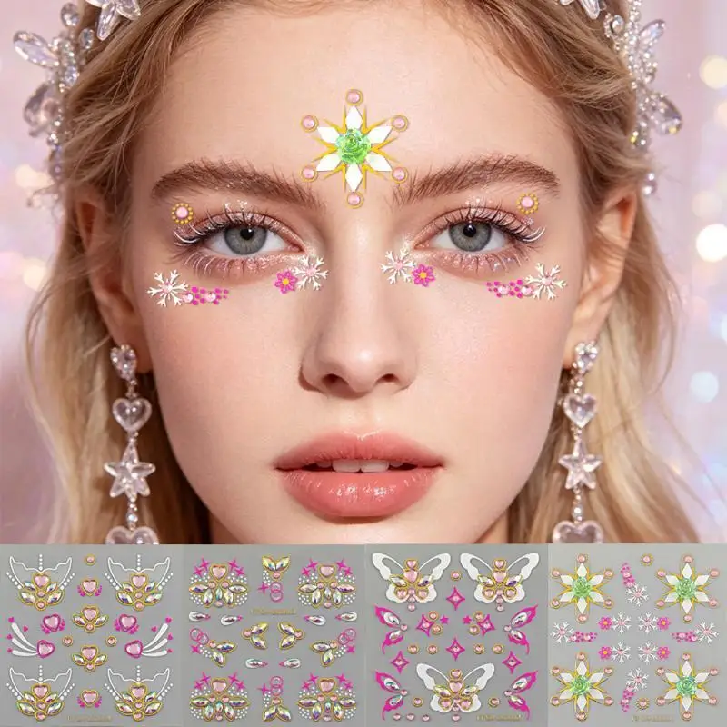 Sexy Waterproof Diamond Face Tattoo Sticker Glitter Crystal Shiny Face Decal for Masquerade Party Cosplay