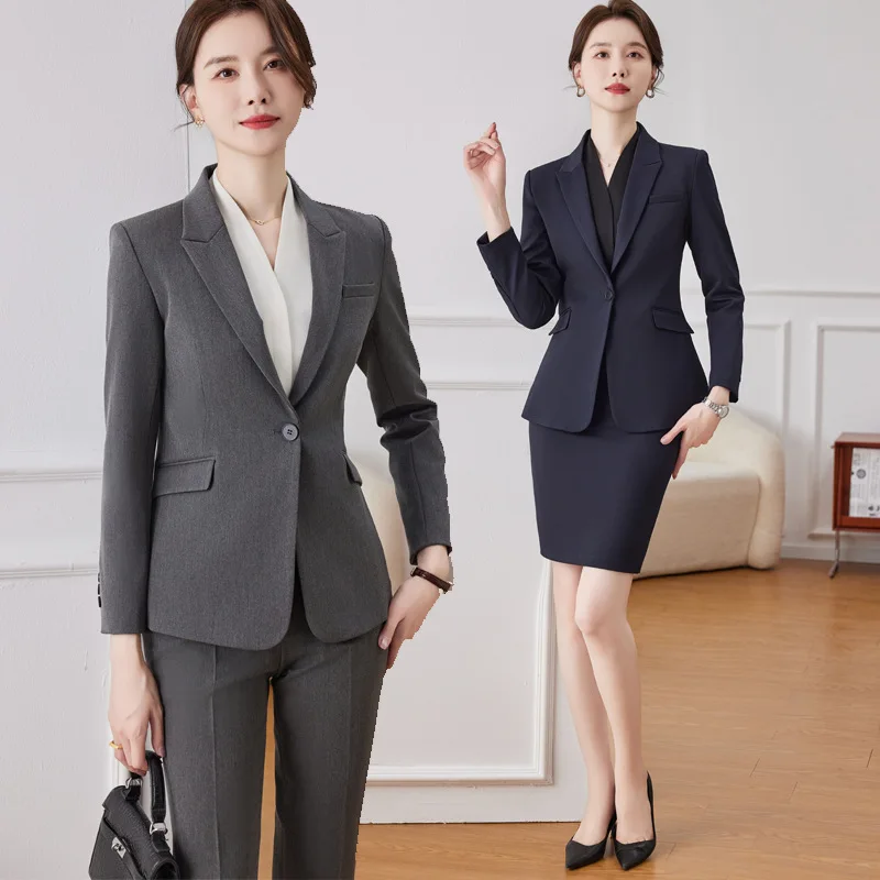 

Gray Business Suit Female Spring and Autumn Civil Servant College Student Interview Formal Wear Bank Manager Overalls Suit Jacke