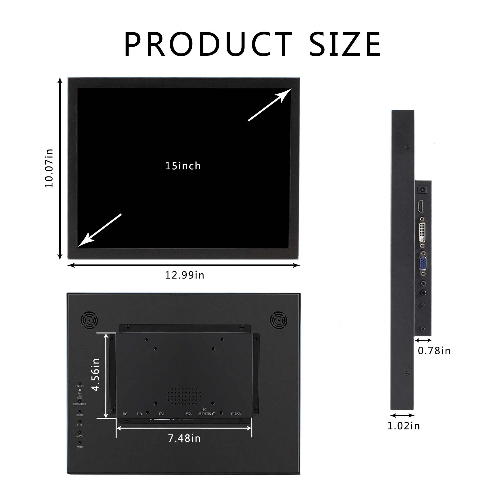 15 Inch Industrial Monitor H/d Dvi Vga Speaker Music Studio Monitor 4:3 400Nits Lcd Monitor 1024X768 With Metal Case