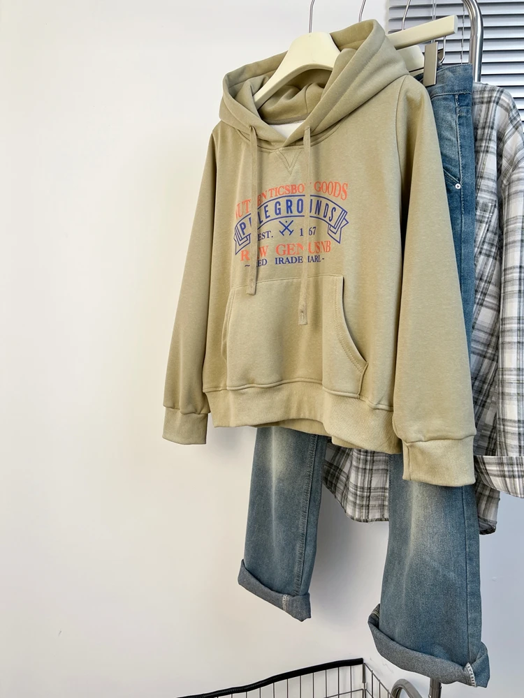 

Американская женская толстовка с флисовой подкладкой, утепленная, новая коллекция осень-зима 2026, большие размеры, теплая, свободная, модная верхняя одежда