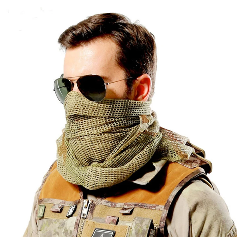 Military Tactical Scarf Camouflage Mesh Neck Scarf KeffIyeh Sniper Face Scarf Veil Shemagh Head Wrap for Outdoor Camping Hunting