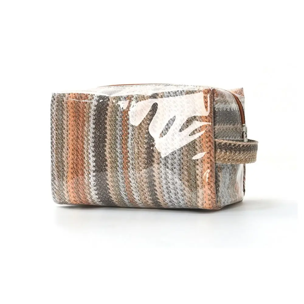 Imitation Straw Weave Pattern Portable Cosmetic Bag Large Capacity Lightweight Travel Toiletry Organizer Smooth Zipper Hand-Held