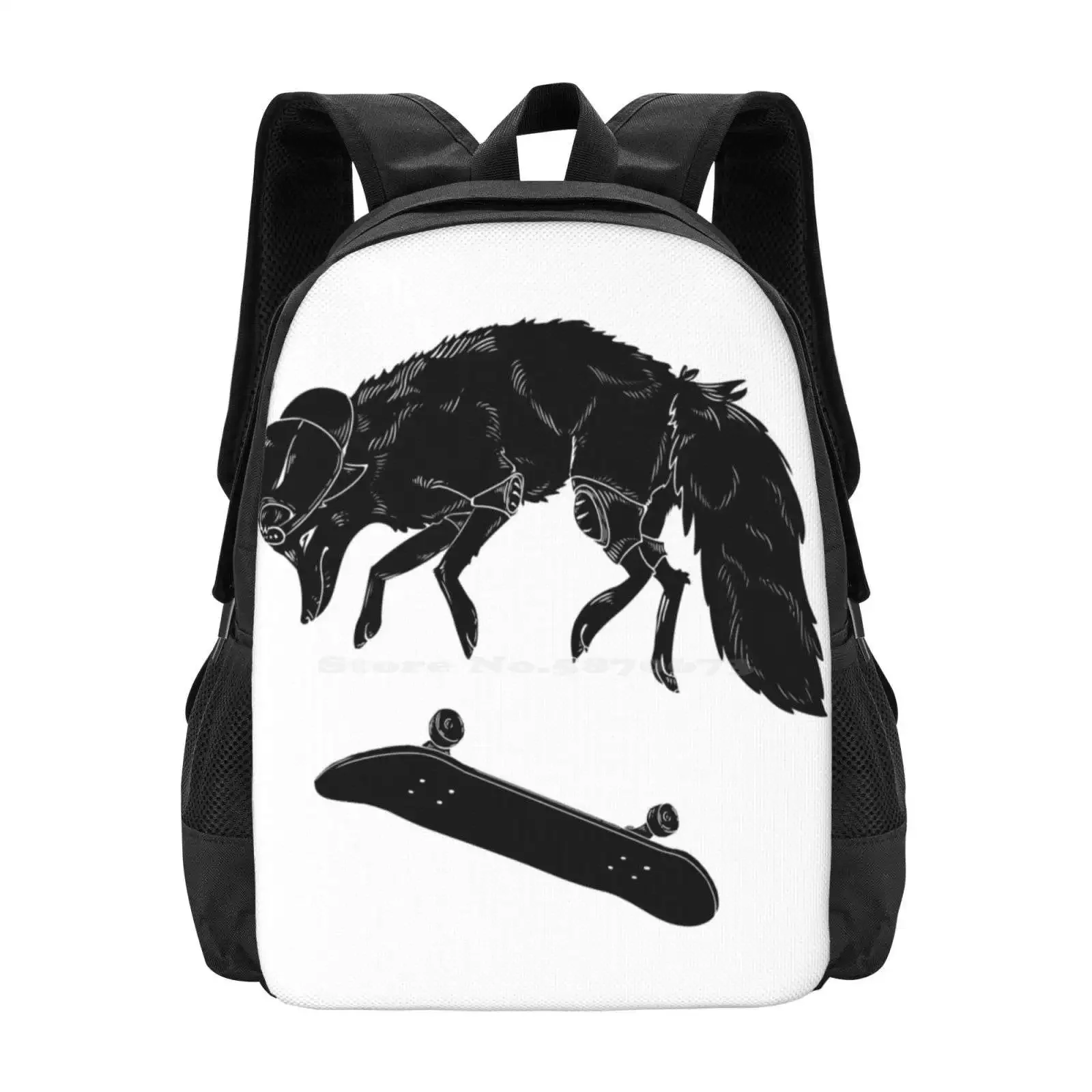 

Skate Fox Hot Sale Schoolbag Backpack Fashion Bags Skater Skateboard Hipster Idea Cool Black And White Foxes
