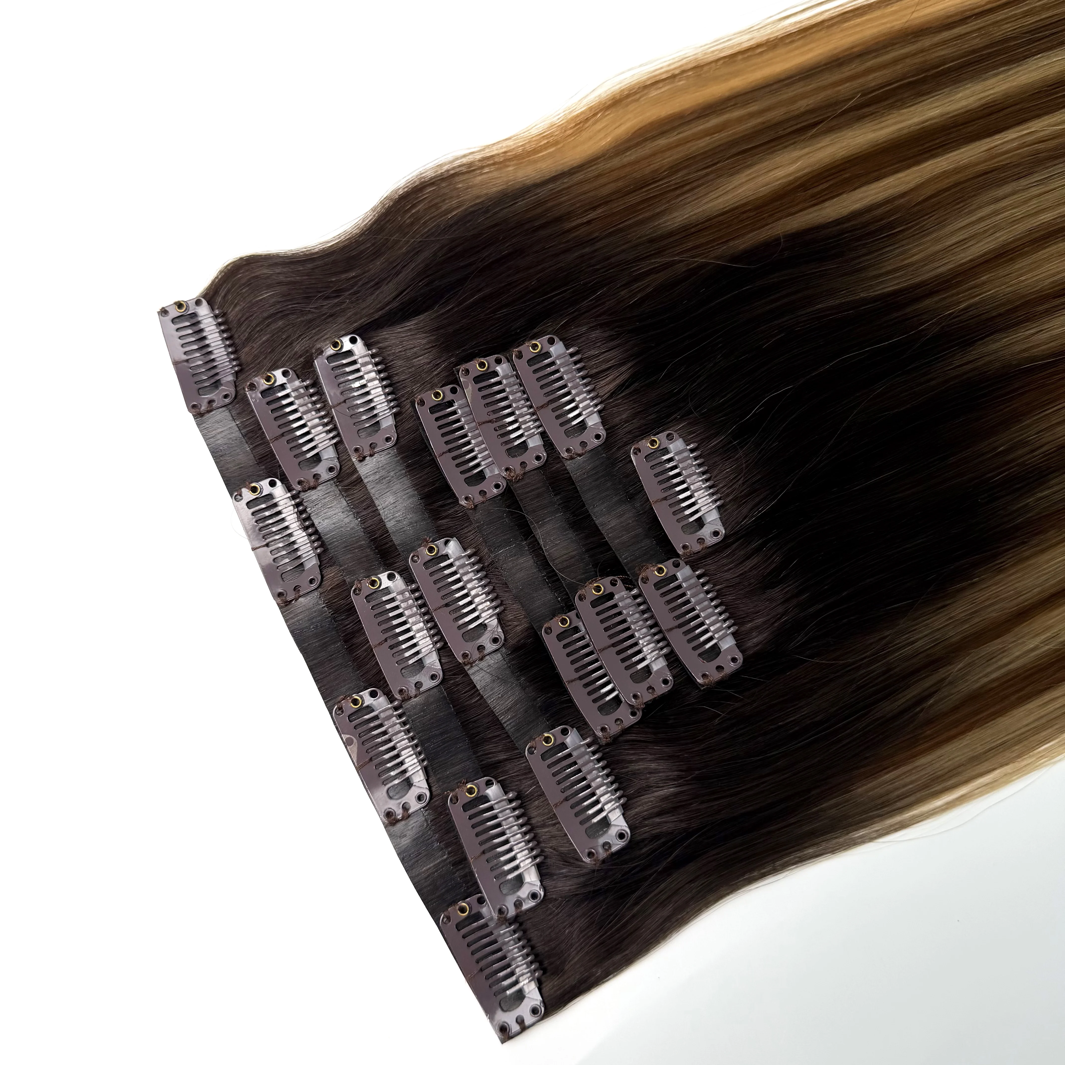 

Hot Sell Top Quality 100% Human Remy Virgin Hair Cuticle Aligned Seamless PU Clip in Hair Extensions