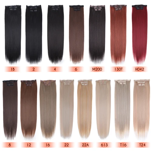 Imagen 2 del producto Extensiones de cabello con Clip sintético para mujer, pelo noble, 4 unidades/juego, 24 pulgadas de largo, liso, ombré, 8 Clips en extensiones de cabello para mujer