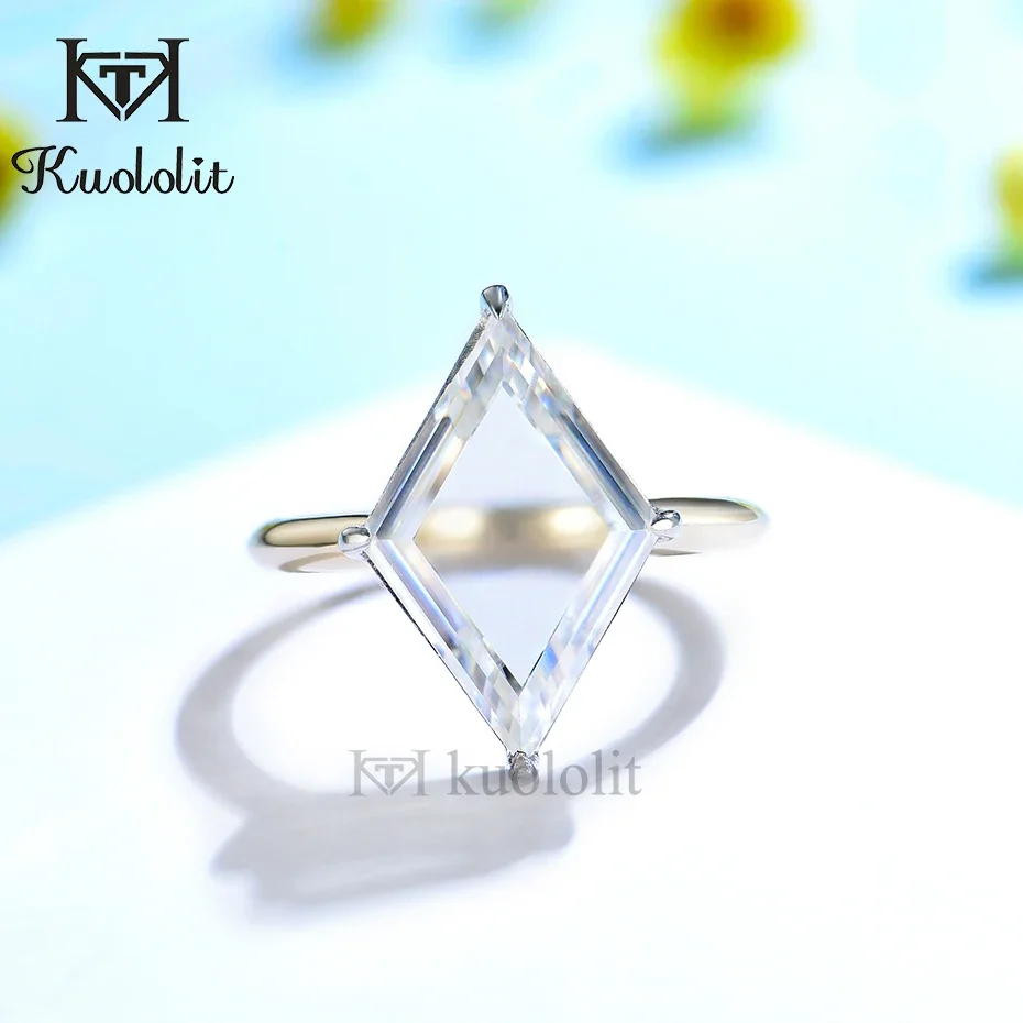 Kuololit 5CT Lozenge Portrait Moissanite 18K 14K  Yellow White Gold Ring for Women Two Tone Luxury Ring for Engagement Wedding