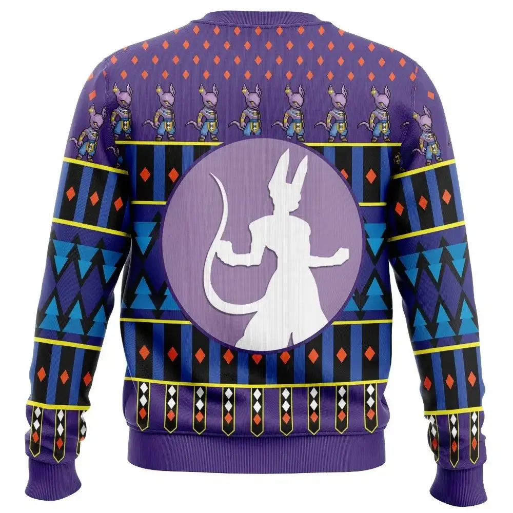 Autumn Winter Dragon Ball Beerus God of Destruction Cosplay Pullover Hoodie, 3D Print Retro Oversized Top for Unisex Kids