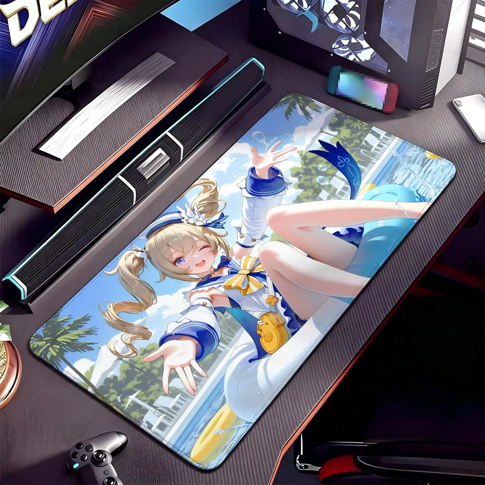 Mouse Pad XXL Anime Mouse Pad, stitched wearproof edge, smooth non-slip mat for desktop & laptop games genshin impact Barbara