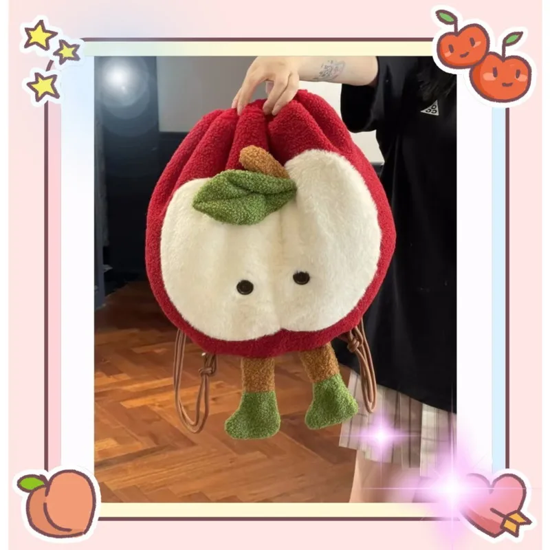 

Apple Embroidered Backpack Cute Cartoon Large Capacity Backpack Plush Fruit SchoolBag Fashion Women's Tote Bag Ins Red Apple Bag