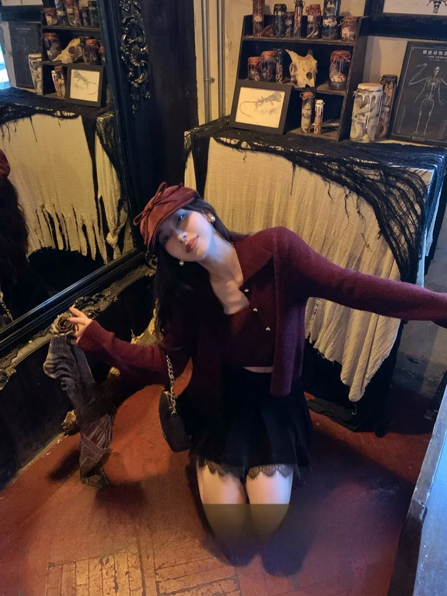 

Комплект: приталенный вязаный кардиган и свитер для женщин, с длинными рукавами, отложным воротником, на пуговицах, осенне-зимняя мода