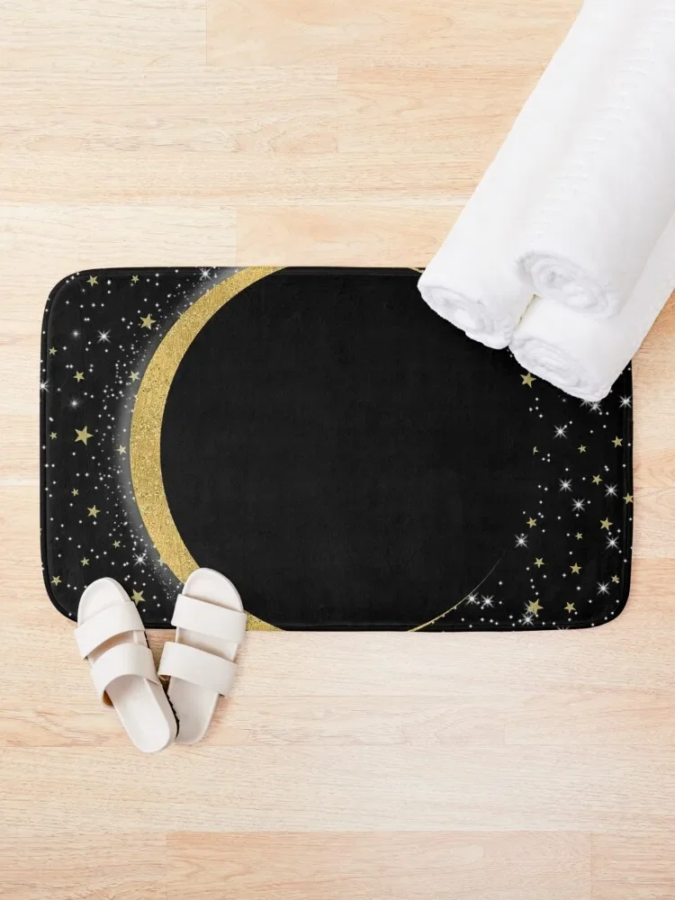 Black & Gold Magic Moon Bath Mat Floors For Bathroom Bath Accessories Mat