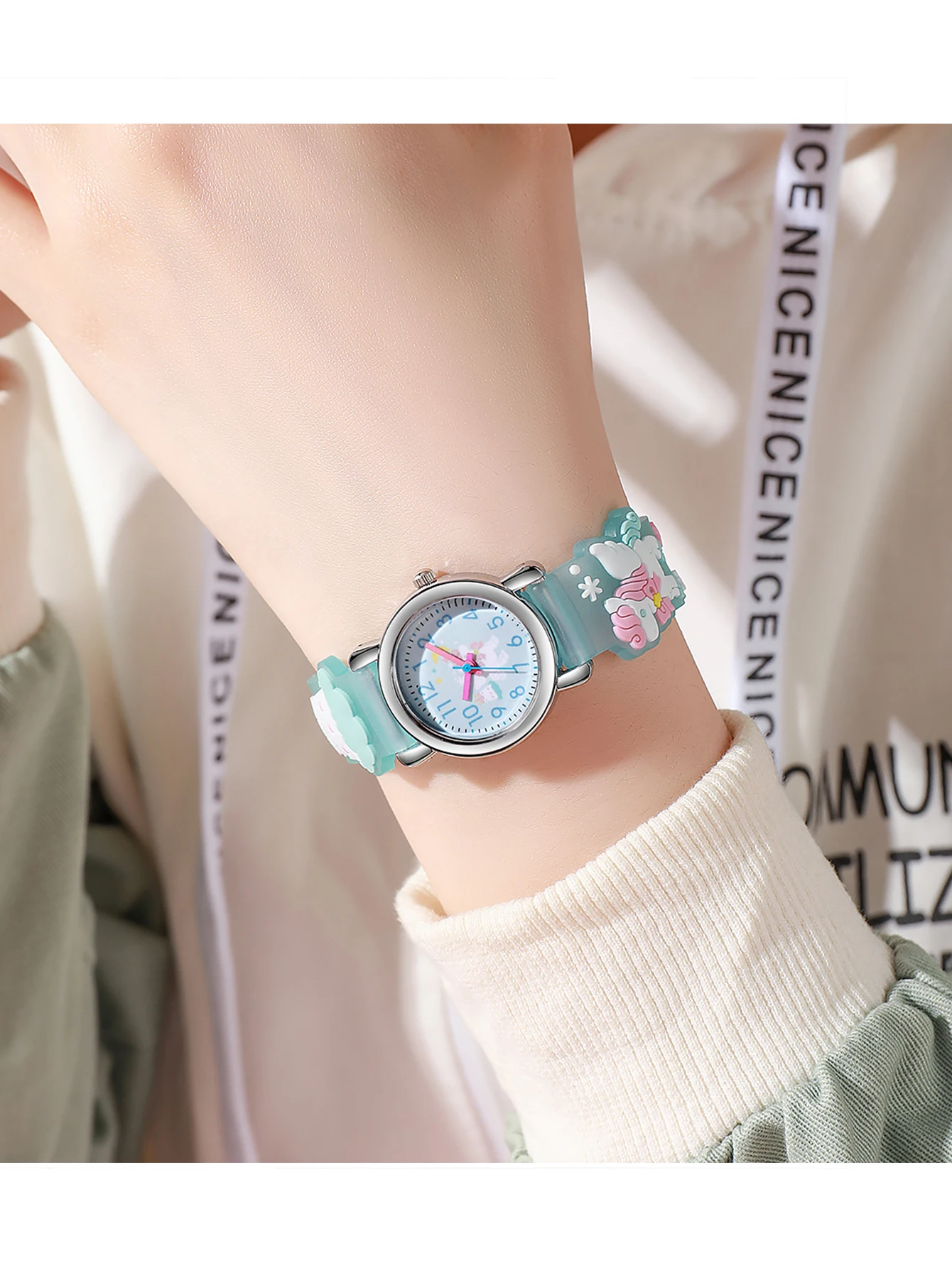 سوار ساعة سيليكون بيغاسوس كارتوني عصري ولطيف مع قرص من خليط معدني دائري، ساعة كوارتز للأطفال، مناسبة للاستخدام اليومي #2