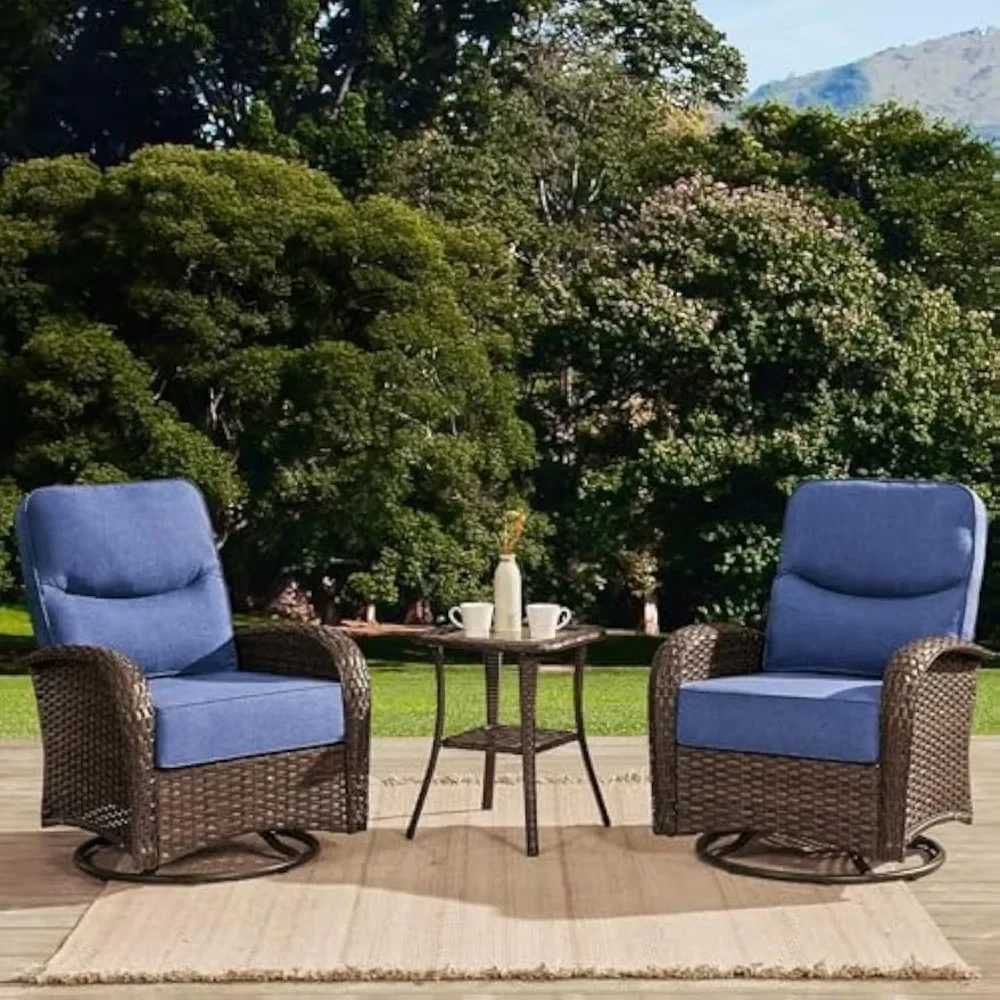 

Rocking Patio Chairs Set, 3-Piece Porch Set of 2 Chairs with 6" Thick Cushions & Small Side Table, Basic Vision