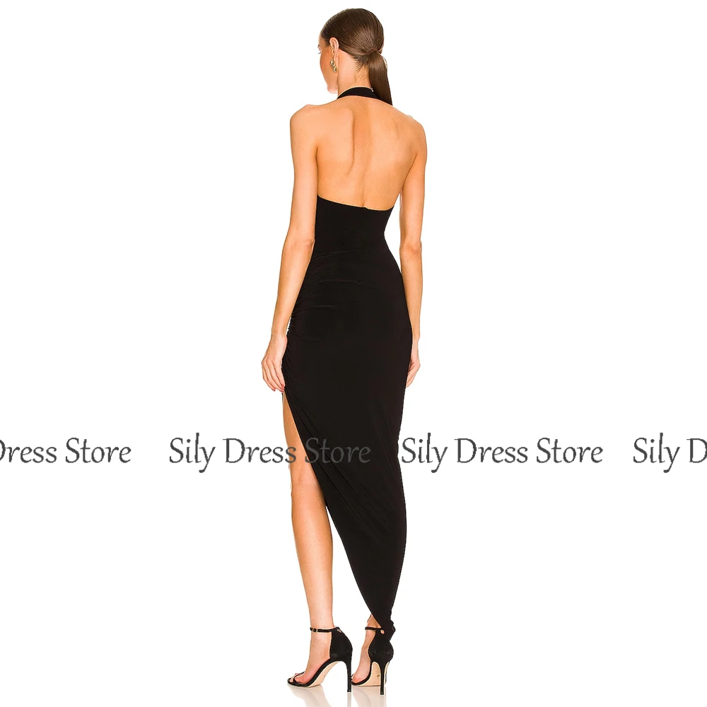Sexy Dresses for Special Events Jersey Sheath/Column Clubbing Dress Black Halter Pleat Side Split Evening Gown Maxi 2024 image 3