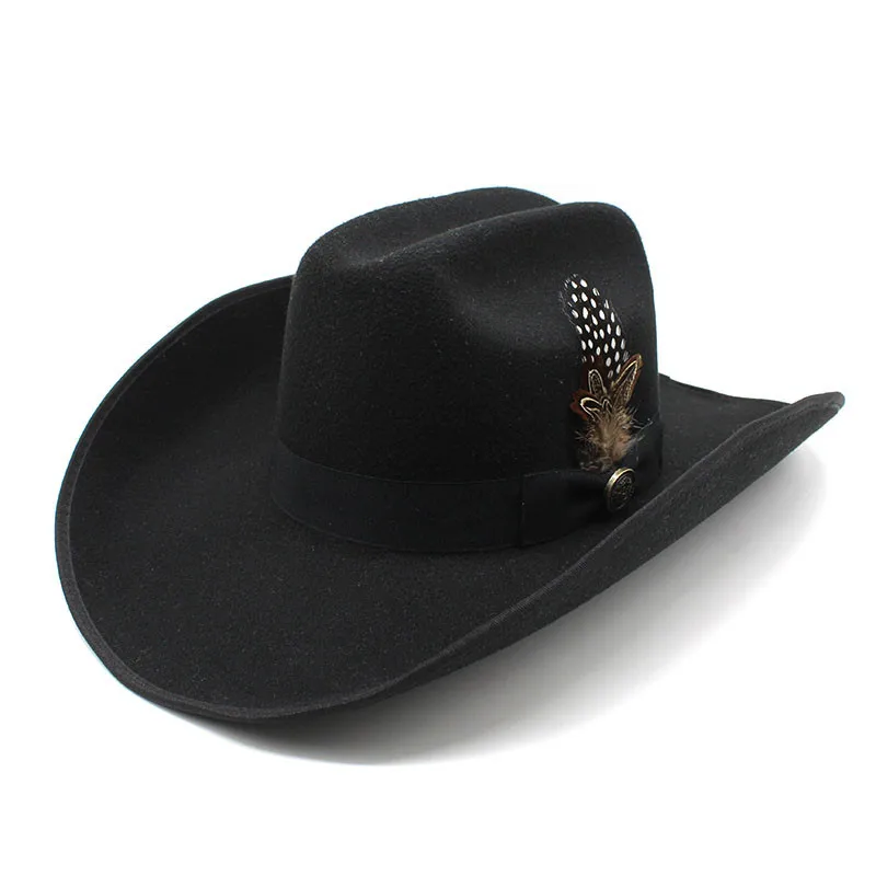 Retro Feather Tibetan Style Imitation Cashmere Women Men Large Wide Brim Yellowstone Cowboy Western Hat Cowgirl Cap (56-59cm)