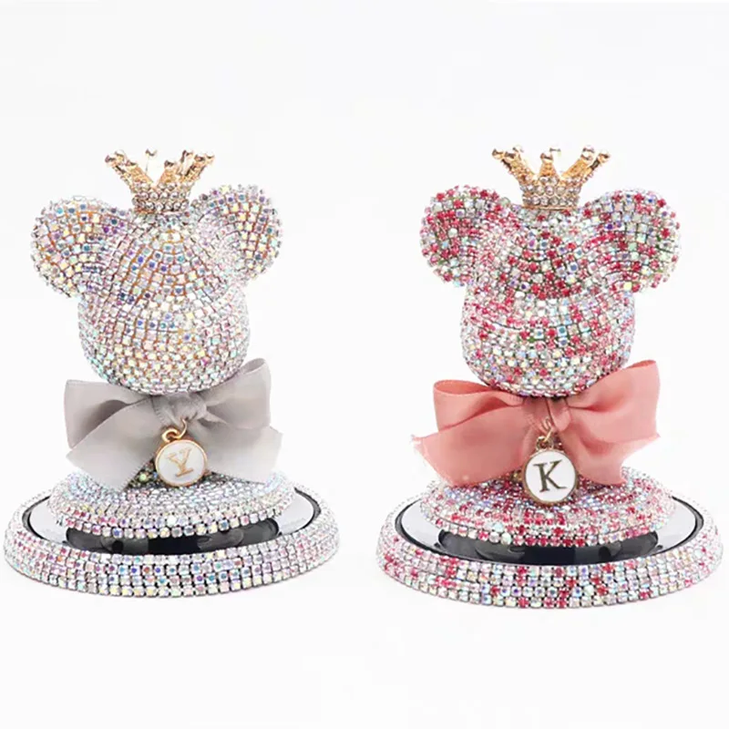 Cute Cartoon Diamond Rhinestones Bowknot Gloomy Bear Car Ornament Auto Dashboard Interior Decoration Solid Car Perfume Sticker