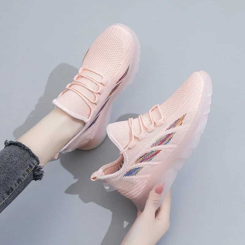 

Туфли женские спортивные из сетчатой ткани, на шнуровке, дышащие, износостойкие, однотонные, Повседневная Удобная спортивная обувь, весна