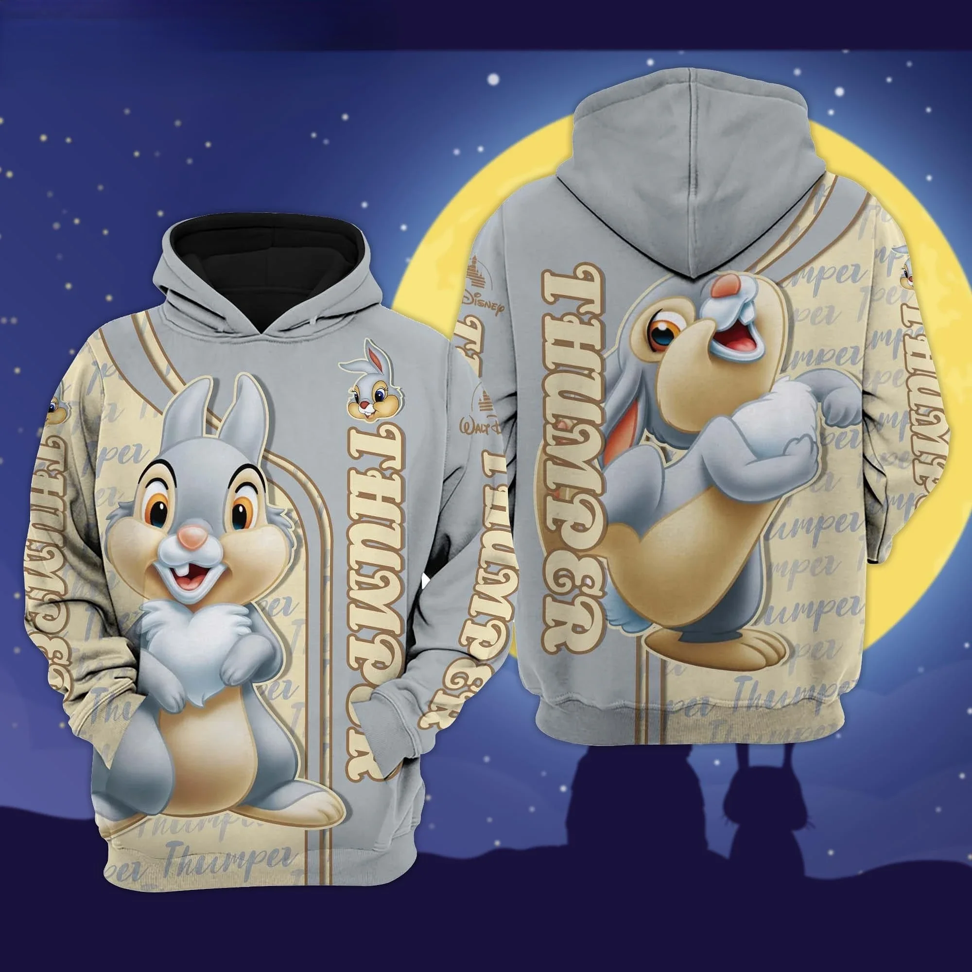 Autumn and Winter new style Fashion Thumper Rabbit Bambi Disney Cartoon Anime periphery Graphic 3D Women's  Hoodie Zip Hoodie