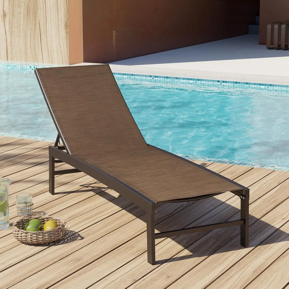 

Patio Aluminum Chaise Lounge Chair, Outdoor Recliner Lounge Chair Sun Loungers, All Weather Chaise with 5 Adjustable Backrest