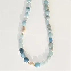 2022 New original Aquamarine natural stone pearl necklace simple design exquisite personality female necklace