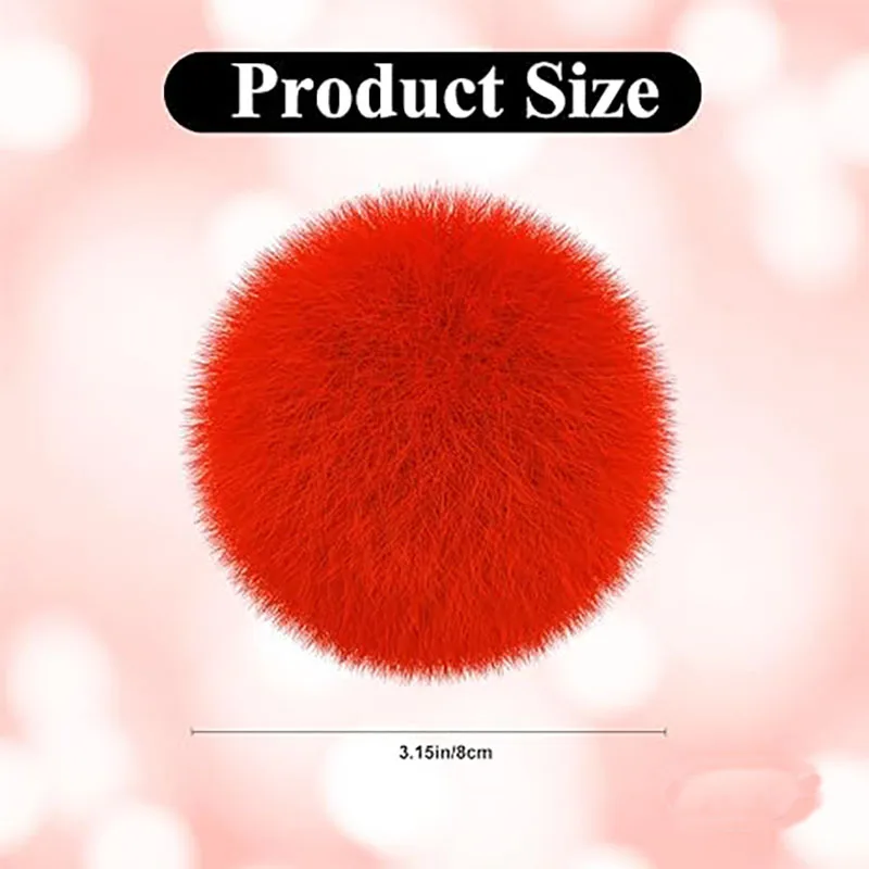 8cm Red Faux Fur Pom Pom Balls Faux Rabbit Fur Pompoms Fluffy Pompom Ball for DIY Keychain Hat Shoes Garment Wedding Accessories