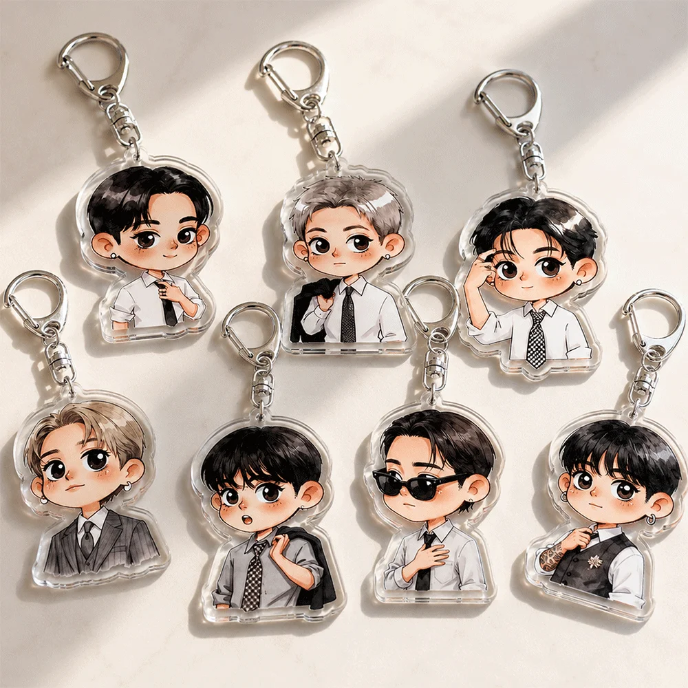 Cute Keychain Kpop Inspired Cartoon Boy Character Keyring Transparent Bag Charm Backpack Acrylic Accessories