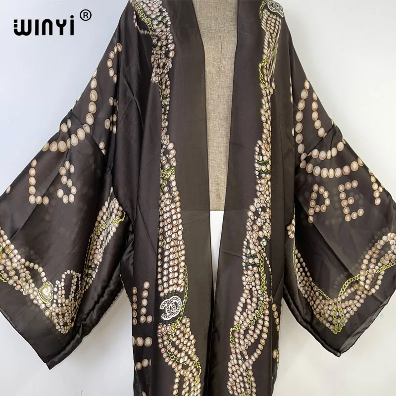 WINYI 2023 nowy longue kimono kobiety cienki jedwab sweter ściegu kimono koktajl sexy Boho luźne afrykańskie wakacje rękaw w kształcie skrzydła