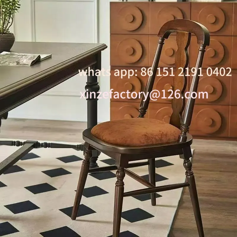 

Customizable medieval solid wood walnut backrest soft bag book table chair dining chair retro makeup stool home