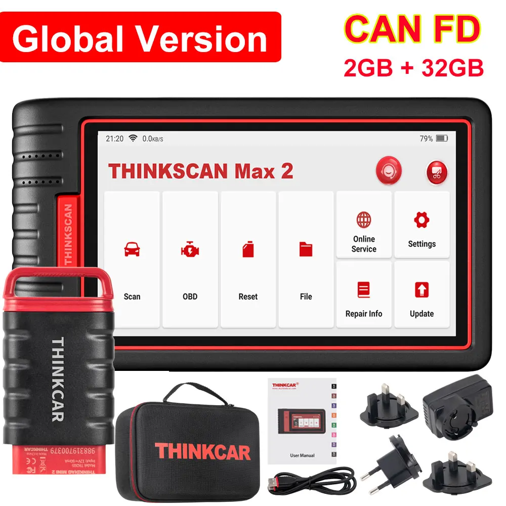 THINKCAR ThinkScan Max 2 autodiagnostische hulpmiddelen Volledig systeem CANFD voor GM AF DPF IMMO 28 Reset OBD2-scanner Levenslang gratis THINKTOOL