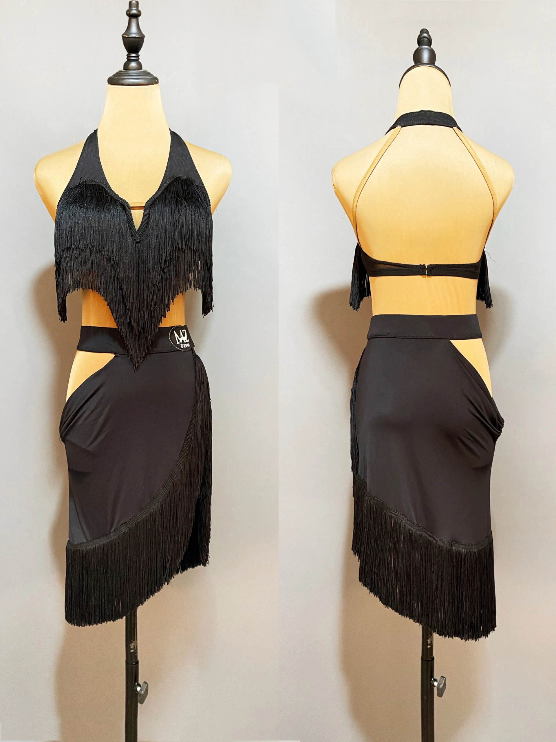 

Костюм для латиноамериканских танцев JL5794, топ с лямкой на шее и юбка с бахромой для взрослых, костюм для выступлений