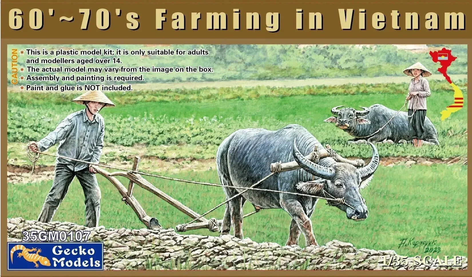 

1/35 Gecko Model 60 '-1970s Vietnamese Agricultural Farmers/Children/Puppies/Buffalos/Bullcart assembly Scale diy toys Model Kit
