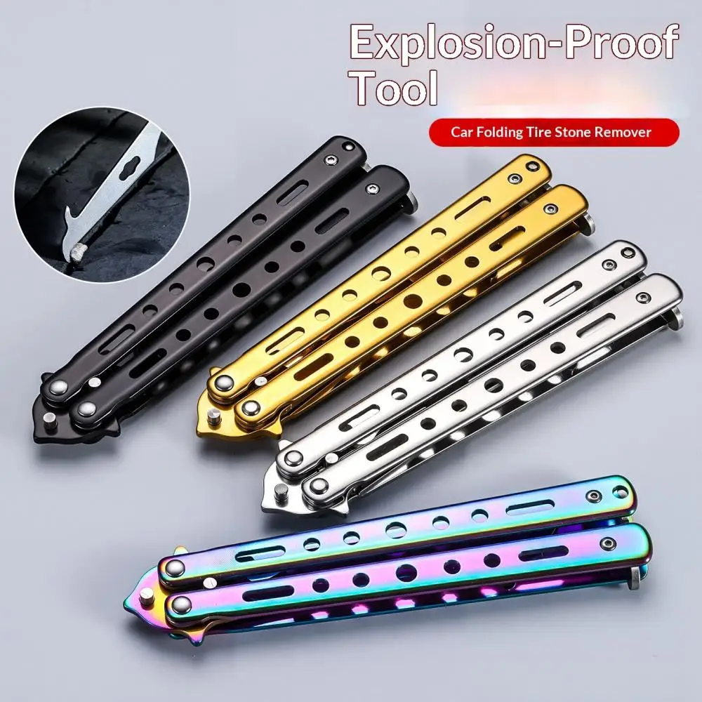 Multifunctional Car Tire Excavator Butterfly Pick Hook Folding Blade Window Breaker Tool Clear Stone Practice Unfolded
