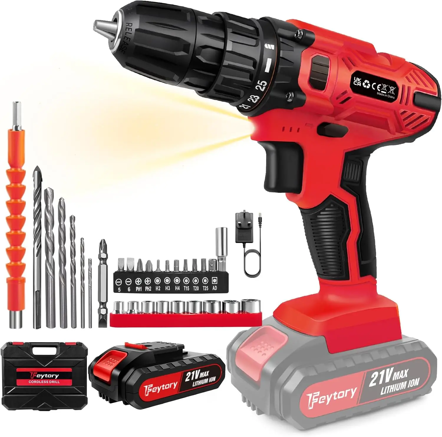 21V Cordless Drill,45Nm Electric Screwdriver Set with 29PCS Accessories, 2 Variable Speed for Home DIY Project Kit