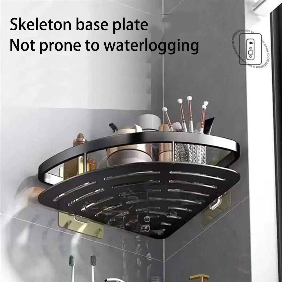 Cesta triangular para banheiro, ventosa, espaço de parede, chuveiro de alumínio, prateleira de canto triangular não perfurada