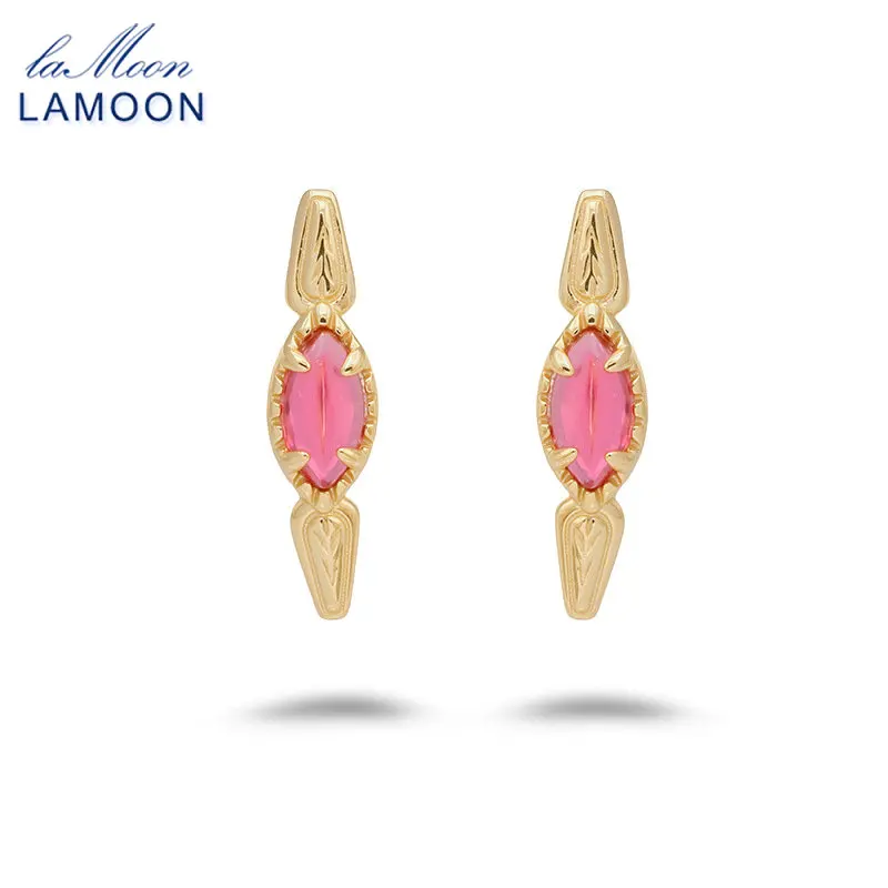 

LAMOON Vintage Synthetic Ruby Gemstone Hoop Earring For Women Exquisite Elegant 925 Sterling Silver Gold Plated Fine Jewelry