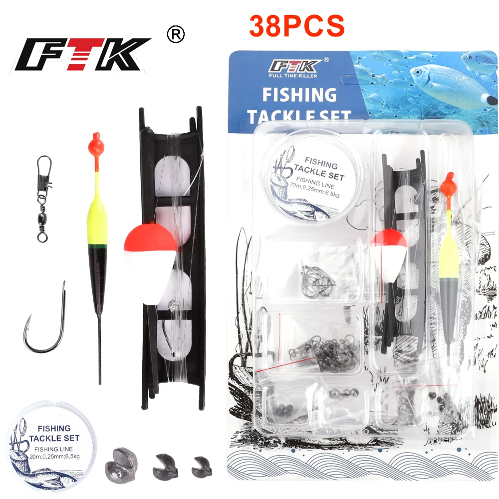 FTK Anfänger-Angelset Komplettes Angelausrüstungs-Kit Gemischte Gewichte Haken Schwimmer Angelschnur Süßwasser