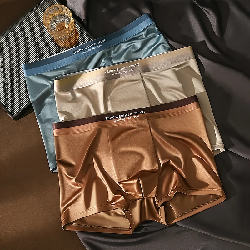 

3Pcs Men's Underwear Ice Silk Boxer Shorts Sexy Panties Man Underpants Thin Male Luxury Lingerie Wholesale Lots Plue Size 6XL