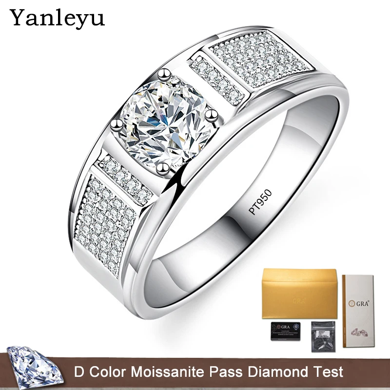 

Yanleyu Genuine Platinum PT950 Round 1CT VVS1 Pass Test Diamonds D Color Moissanite Rings for Men Gift Wedding Jewelry Ring