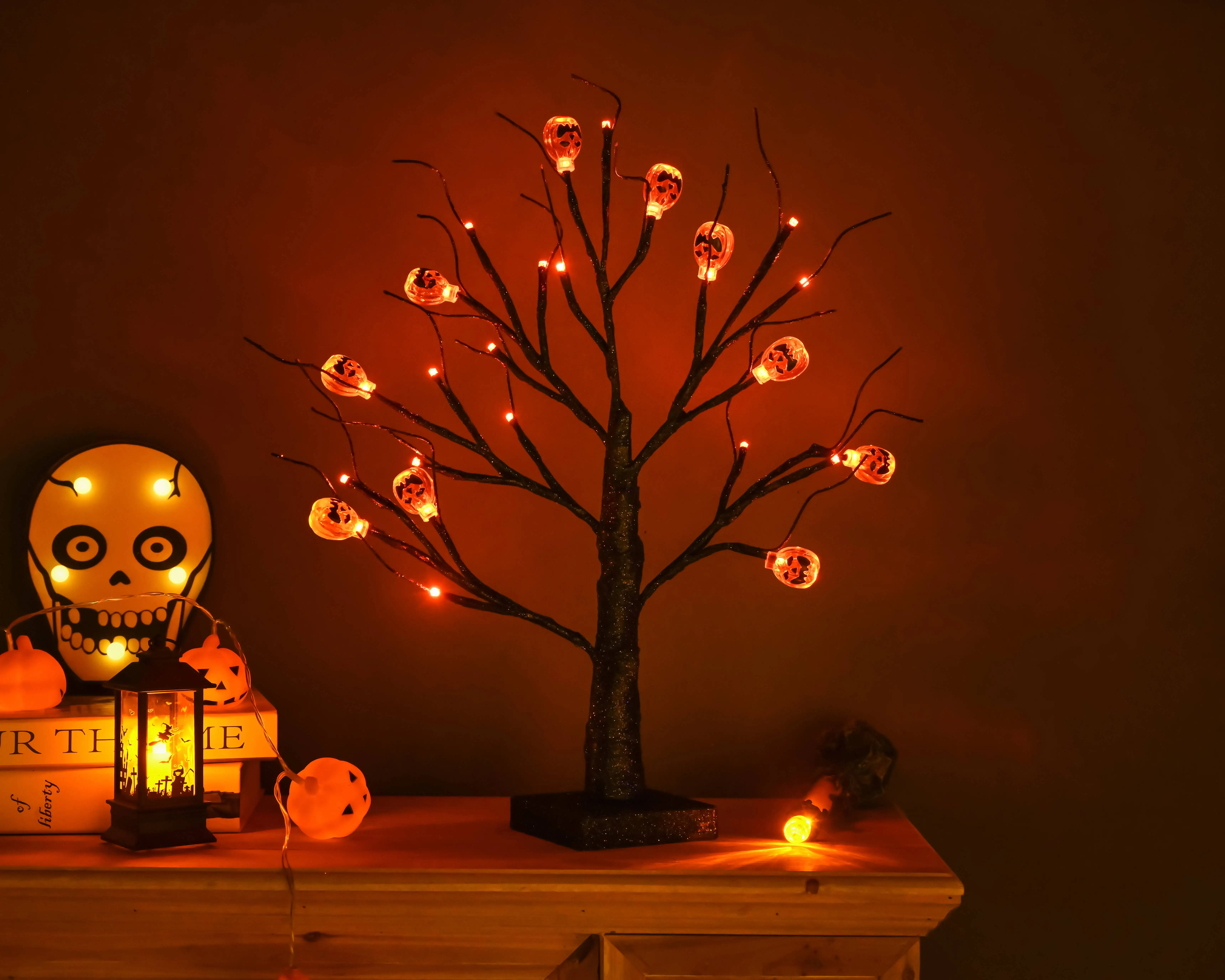 45CM Halloween LED Decoration Tree Cover  with DIY Black Branches Pumpkin Light Tabletop Home Indoor Decor