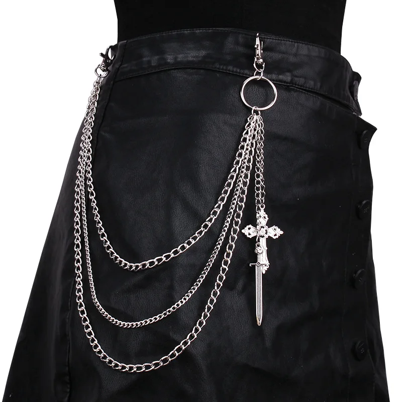 Punk Street Dance Keychains Women Men Moon Cross Star Skull Accessories Choice Rock Goth Pants Waist Belt Chain On Jeans Jewerly