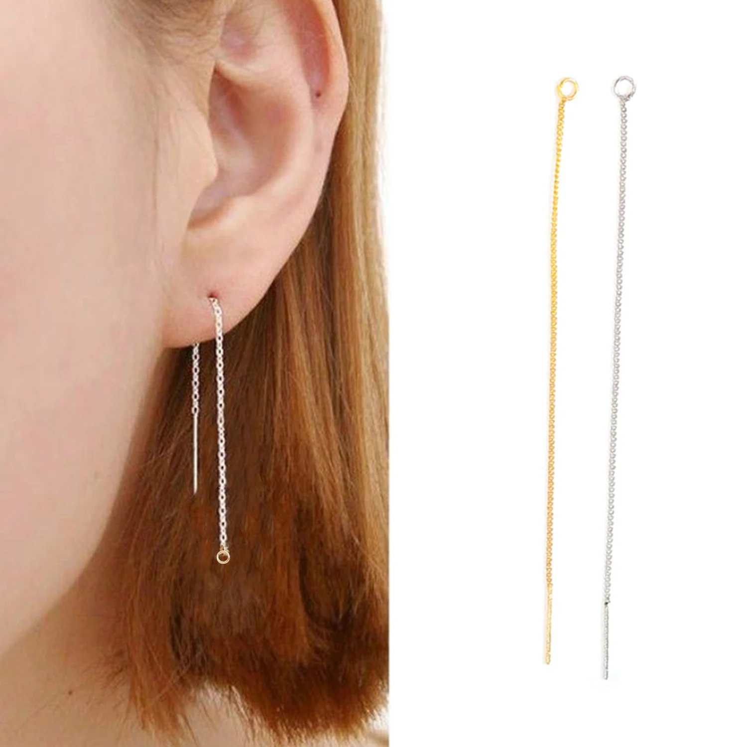 1 Pair Gold Long Tassel Chain Drop Earrings Ear Line Earring Chain Accessories For Jewelry