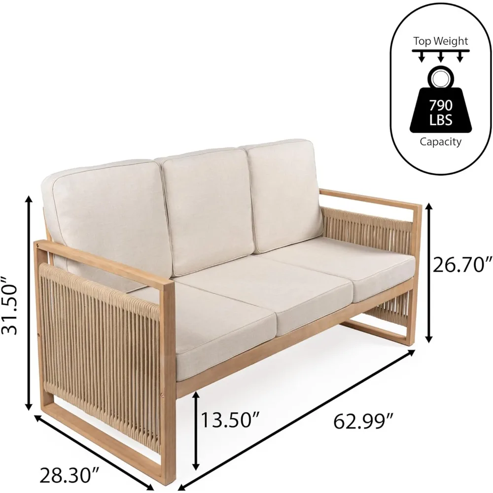 JONATHAN Y SFB1002A أريكة خارجية حديثة من خشب السنط بثلاثة مقاعد في منتصف القرن مع وسائد إسكندنافية وكلاسيكية وترانزيتي #3