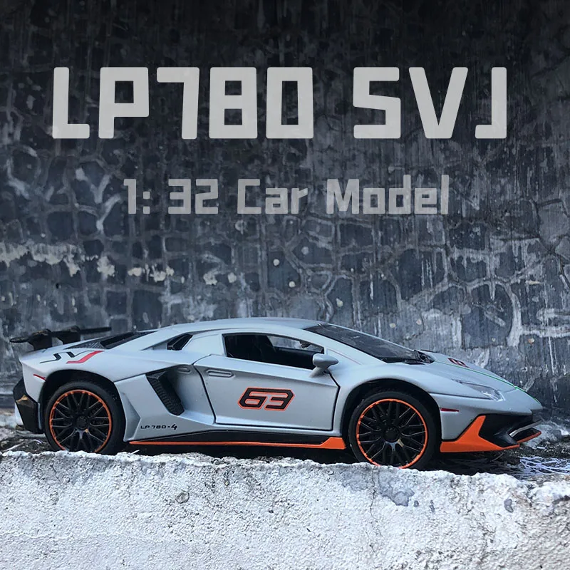 

1:32 Lamborghinis LP780 SVJ Diecasts Toy Vehicles Car Model Alloy Boys Toy Car Simulation Sound Light Collectibles Kids Toy Gift