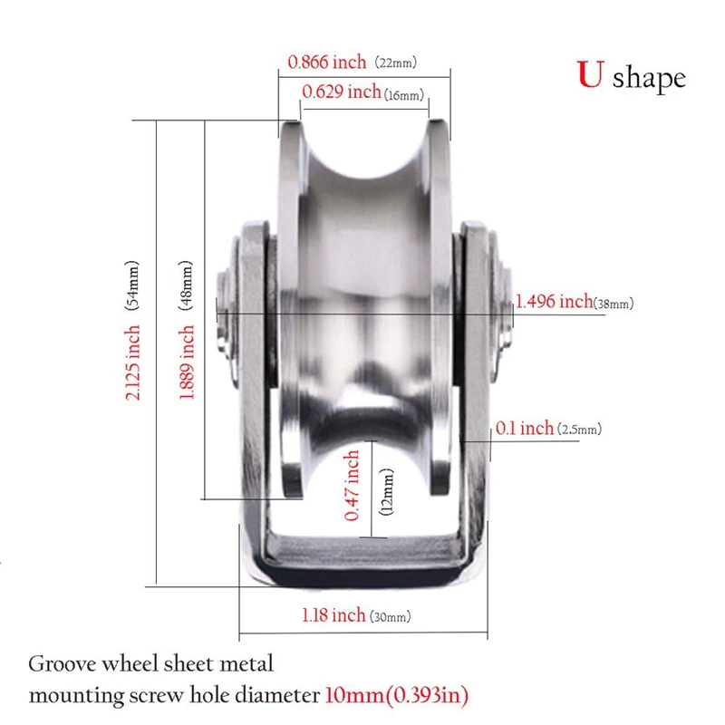 2 Pcs Pulley Block U 304 Stainless Steel Pulley Roller Duplex Bearing Silent Detachable Heavy Duty Grooved Wheel Loading