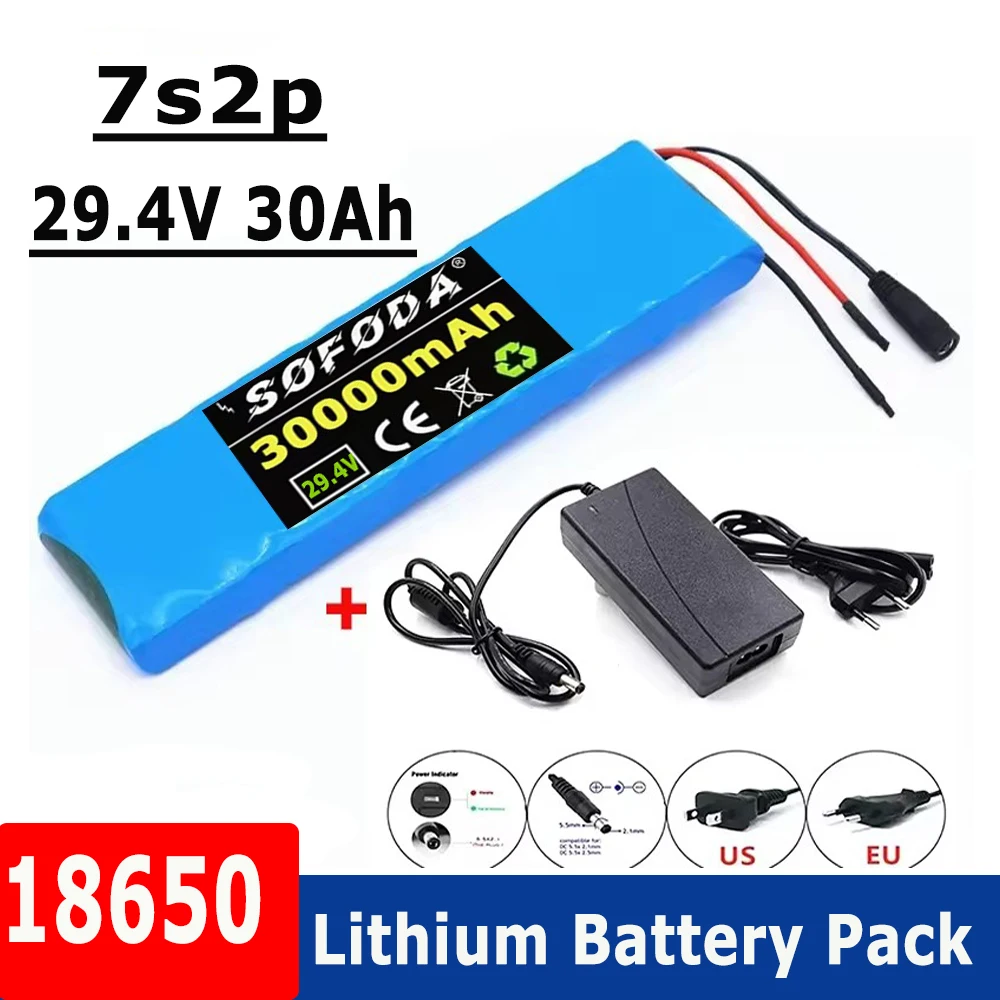 

NEW 7S2P Battery Pack 29.4V 30000mah Li Ion Battery with 20A Balance BMS Electric Bicycle Scooter