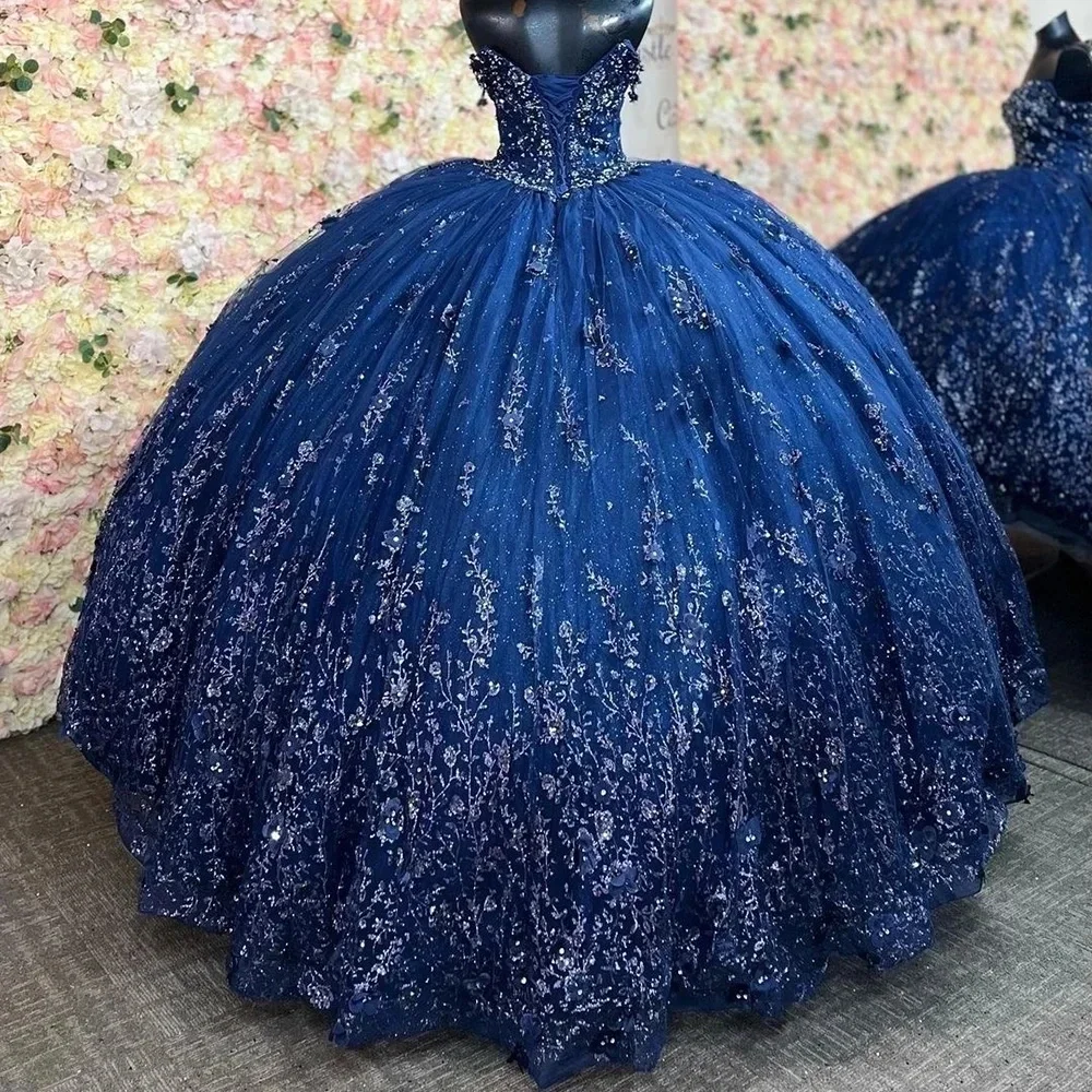 Glitter Charming สปาเก็ตตี้สายรัด Quinceanera ชุดลูกไม้ 3D Appliques Ball Gown วันเกิด Party Gowns Vestidos De 15 Anos