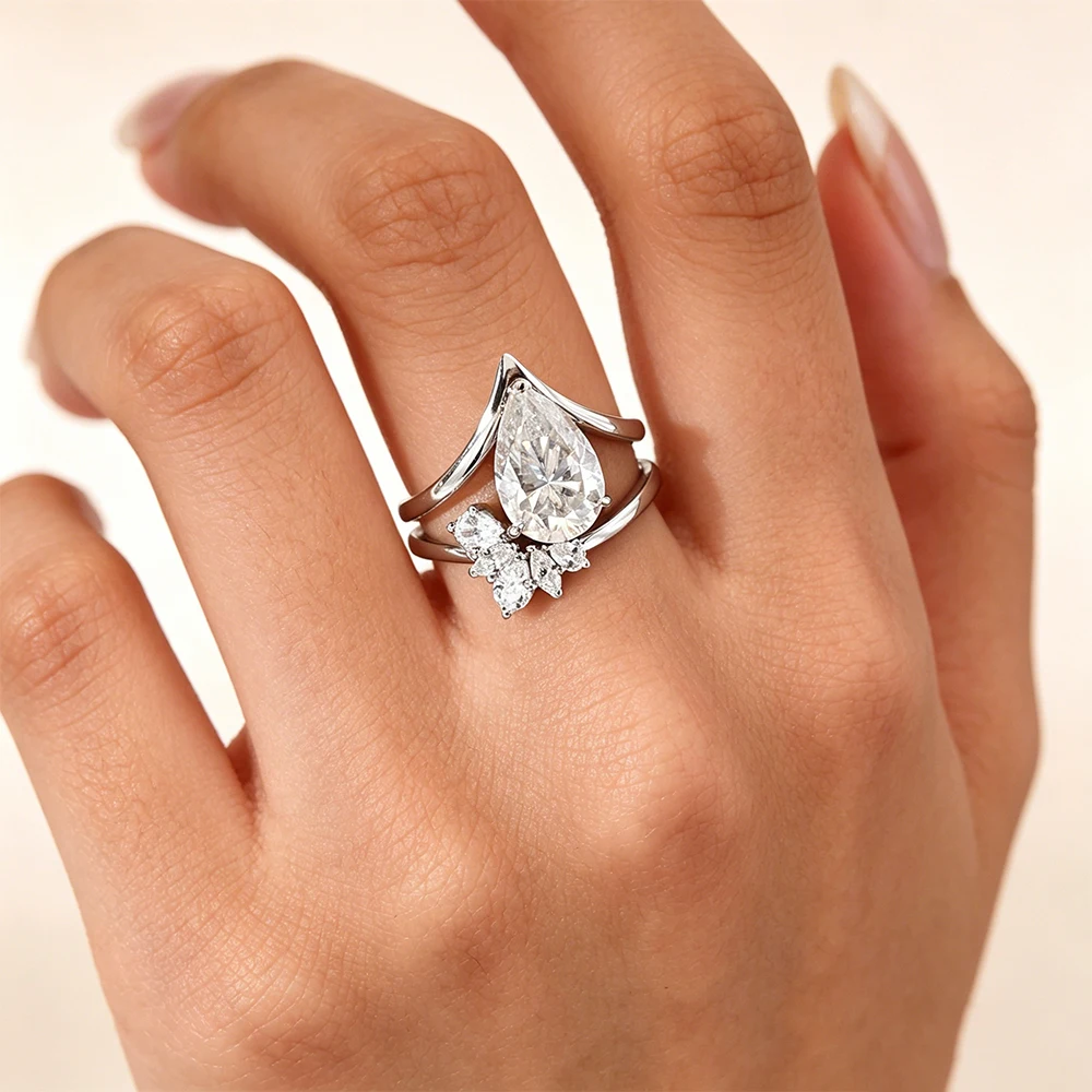 

Luxury 4 Carat Pear Cut Moissanite Stackable Ring Set for Women S925 Sterling Silver Engagement Ring Wedding Bands Jewelry Gifts