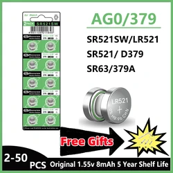 5-50 Uds LR521 AG0 pilas de botón SR521SW 379A 379 179 D379 SR63 1,5 V pila de botón alcalina para calculadoras relojes de juguete